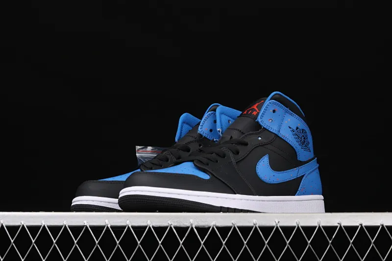 All categories Air Jordan Jordan series basketball shoes Air Jordan 1 Mid Air Jordan 1 Mid AJ1 Joe 1 inkjet black and blue Zhongbang basketball shoes 554724-048